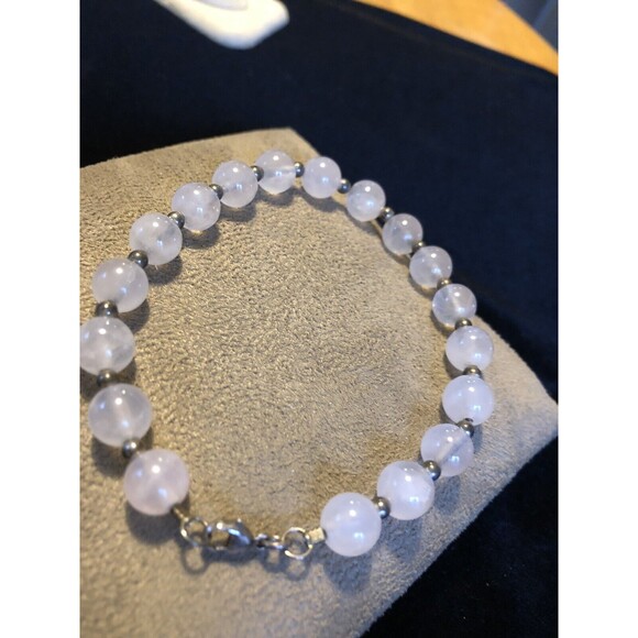 Beautiful Rose Quartz 925 Bracelet 8”with Silver Spacer Beads Artisan - Picture 5 of 6